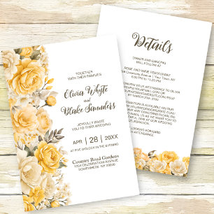 All In One Yellow Rose Floral Wedding Invitation