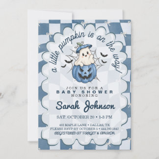 All in onLittle Pumpkin Blue Gingham Baby Shower Invitation