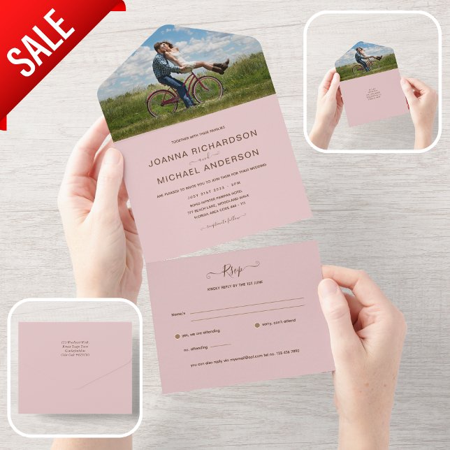 All Inclusive BLUSH PINK PHOTO Wedding RSVP All In One Invitation (Creator Uploaded)
