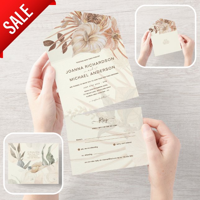 All Inclusive BOHO Pampas Grass Wedding RSVP All In One Invitation (Creator Uploaded)