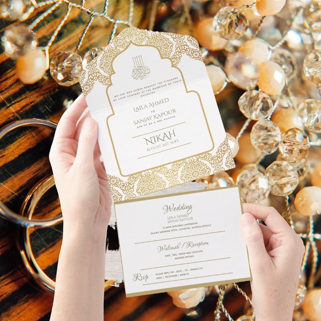 All Inclusive Gold Muslim Islamic Nikah Wedding  All In One Invitation (Creator Uploaded)