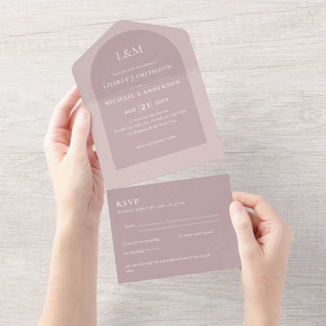 All Inclusive Modern Simple Elegant Wedding RSVP All In One Invitation (Tearaway)