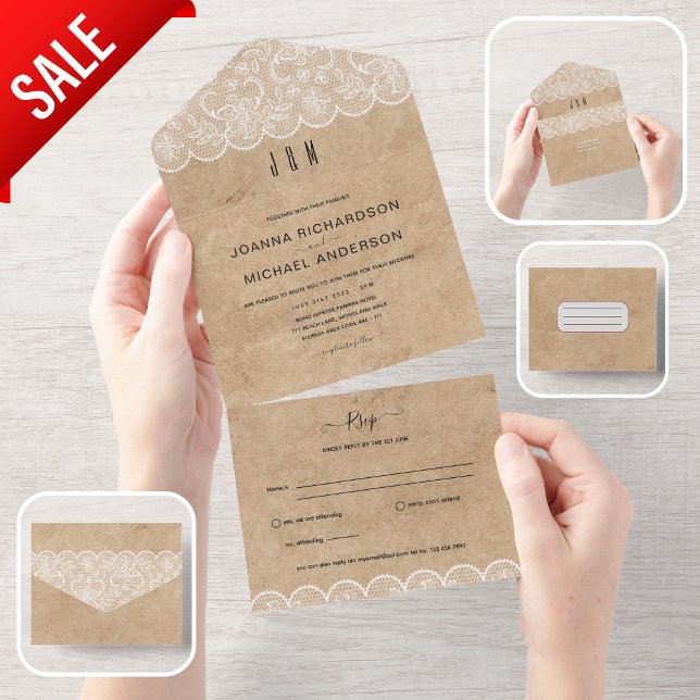 All Inclusive Rustic Lace Wedding with RSVP All In One Invitation (Creator Uploaded)