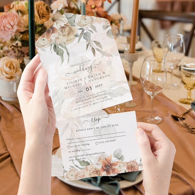 All Inclusive Terracotta Pampas Grass BOHO Wedding All In One Invitation (Creator Uploaded)