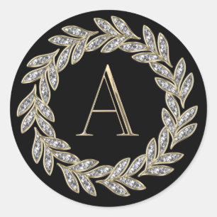 ALL INITIAL Gold Monogram Wreath Leaves any colour Classic Round Sticker