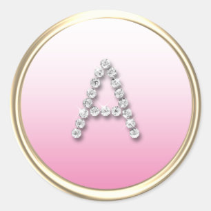 ALL INITIALS Diamond Monogram White Ombre Gold Classic Round Sticker