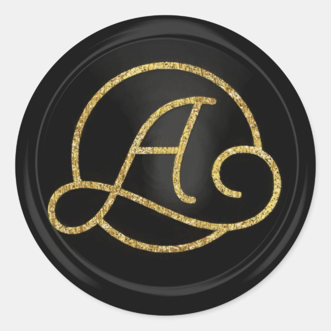 ALL INITIALS Gold Circle Monogram Black Classic Round Sticker (Front)