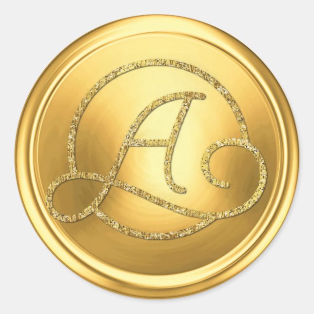 ALL INITIALS Gold Circle Monogram Bright Gold Classic Round Sticker (Front)
