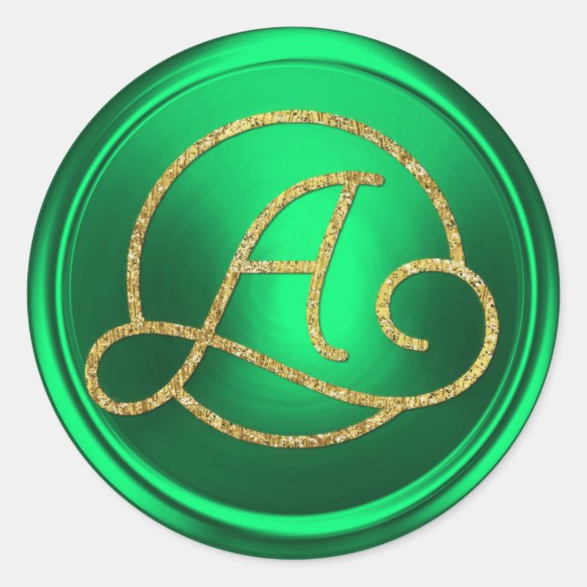 ALL INITIALS Gold Circle Monogram Kelly Green Classic Round Sticker (Front)