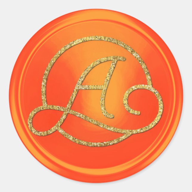 ALL INITIALS Gold Circle Monogram Orange Classic Round Sticker (Front)
