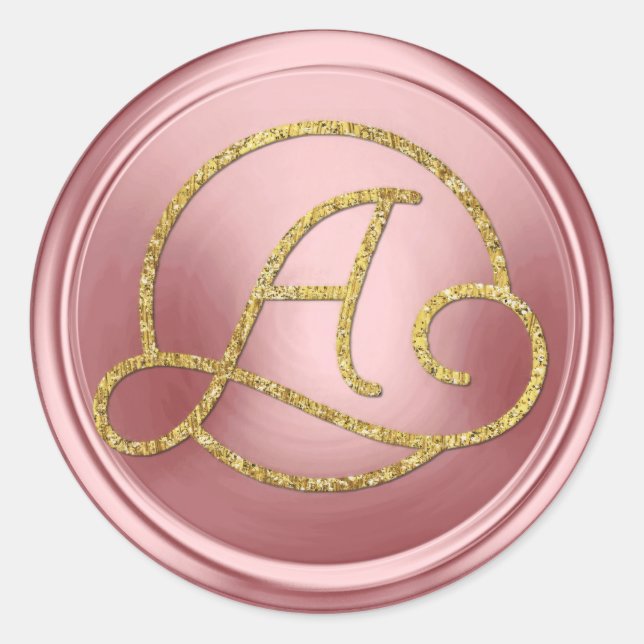 ALL INITIALS Gold Circle Monogram Pink Classic Round Sticker (Front)