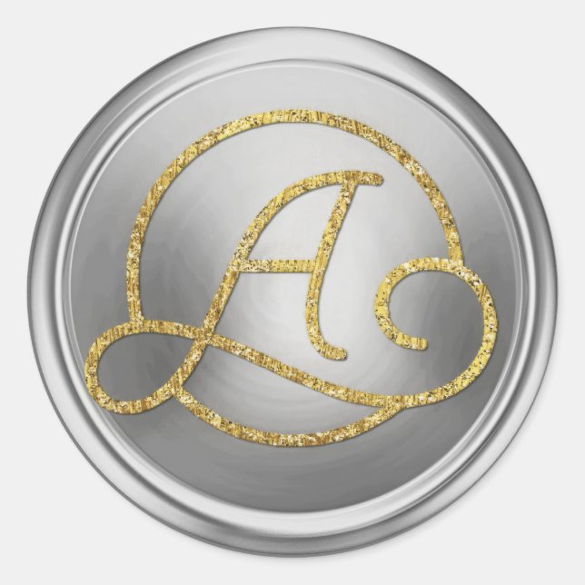 ALL INITIALS Gold Circle Monogram Silver Classic Round Sticker (Front)