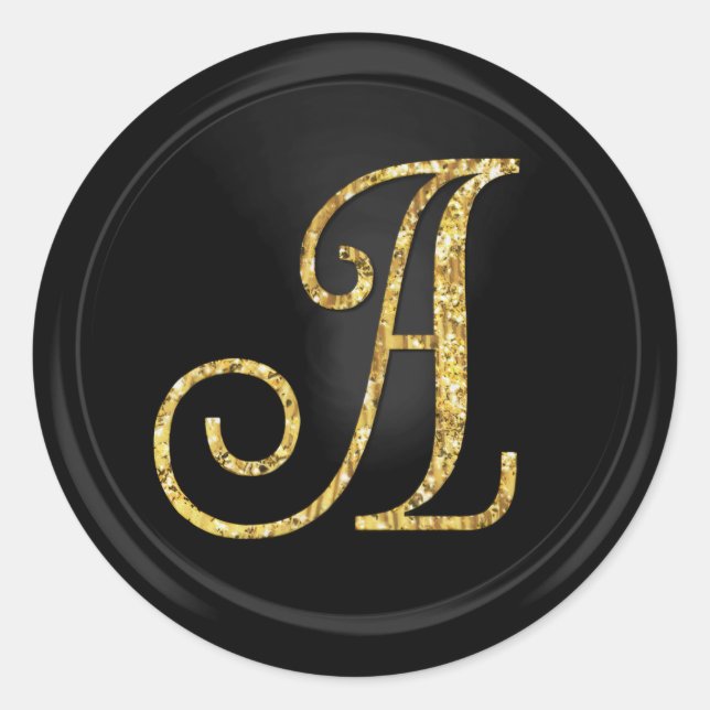 ALL INITIALS Gold  Monogram 3 Black Classic Round Sticker (Front)