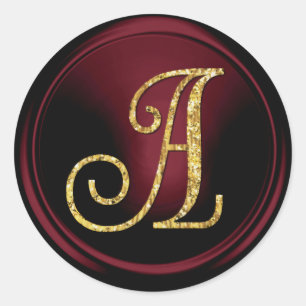 ALL INITIALS Gold Monogram 3 Burgundy Classic Round Sticker