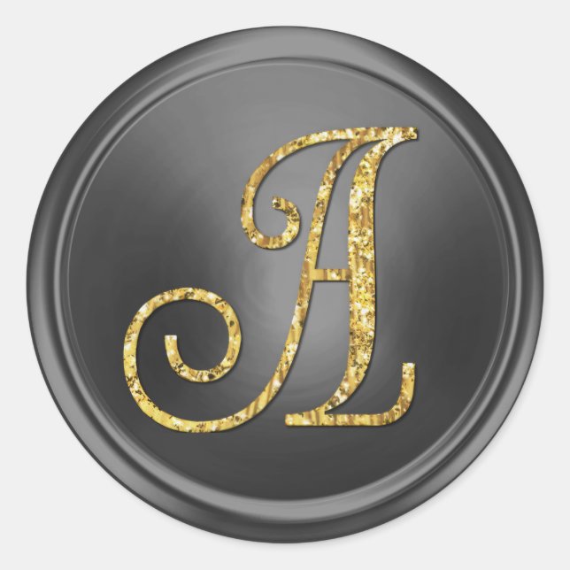 ALL INITIALS Gold  Monogram 3 Dark Grey Classic Round Sticker (Front)