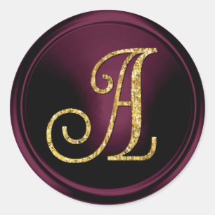 ALL INITIALS Gold Monogram 3 Dark Plum Classic Round Sticker