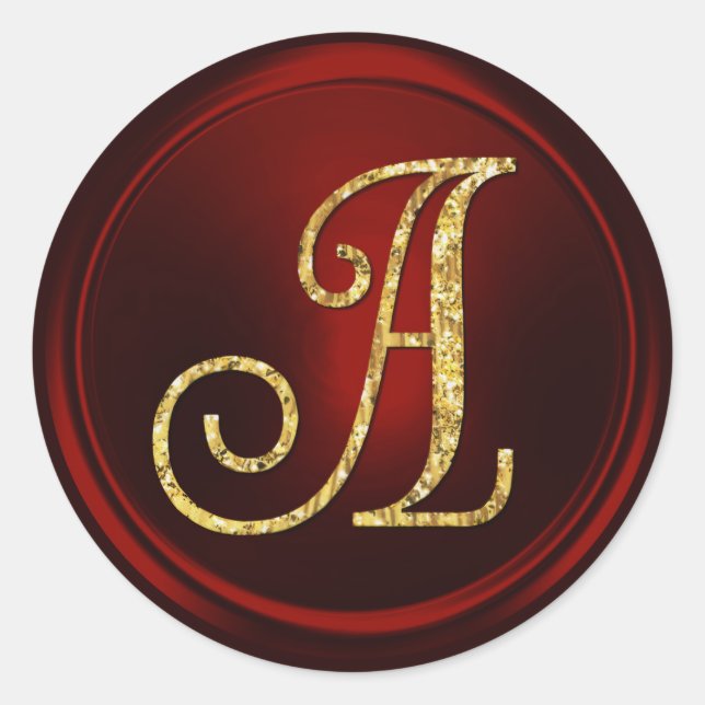 ALL INITIALS Gold Monogram 3 Deep Red Classic Round Sticker (Front)