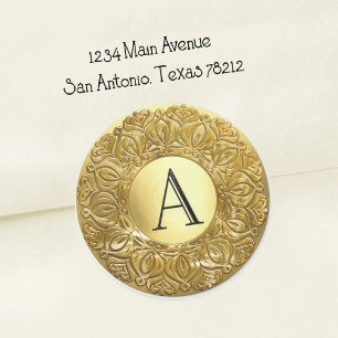 ALL INITIALS Gold Monogram 3 Filigree Edge Classic Round Sticker