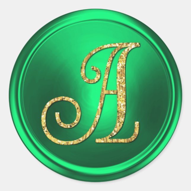 ALL INITIALS Gold Monogram 3 Kelly Green Classic Round Sticker (Front)
