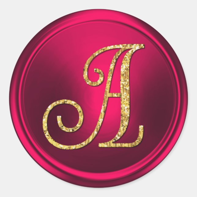 ALL INITIALS Gold  Monogram 3 Magenta Classic Round Sticker (Front)