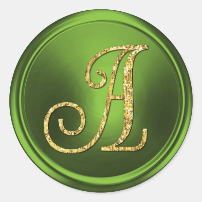 ALL INITIALS Gold Monogram 3 Olive Green Classic Round Sticker (Front)