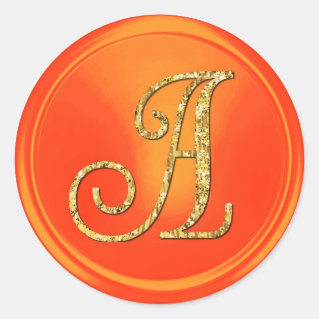 ALL INITIALS Gold Monogram 3 Orange Classic Round Sticker (Front)
