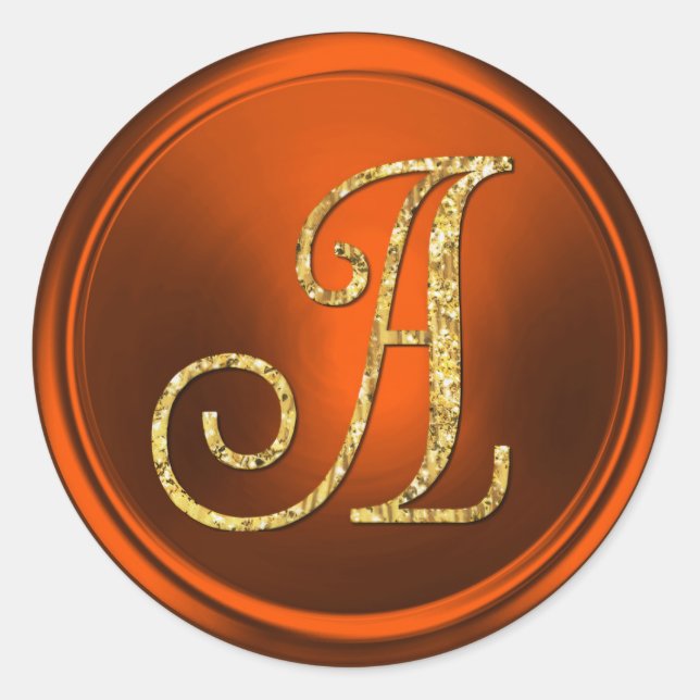 ALL INITIALS Gold Monogram 3 Pumpkin Rust Classic Round Sticker (Front)