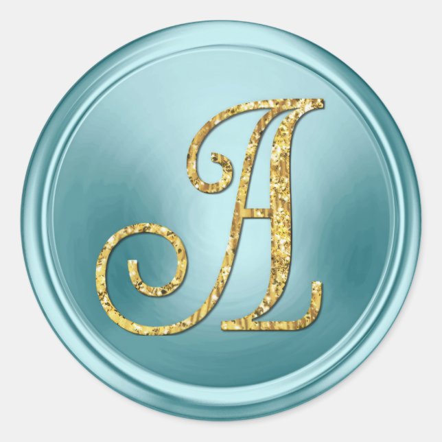 ALL INITIALS Gold Monogram 3 Soft Blue Classic Round Sticker (Front)