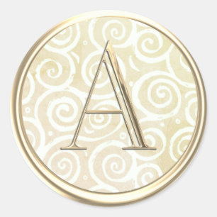 ALL INITIALS Gold Monogram Abstract Swirl Pattern Classic Round Sticker