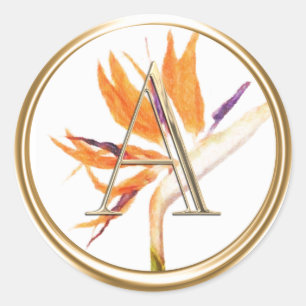 ALL INITIALS Gold Monogram Bird Paradise Tropical Classic Round Sticker