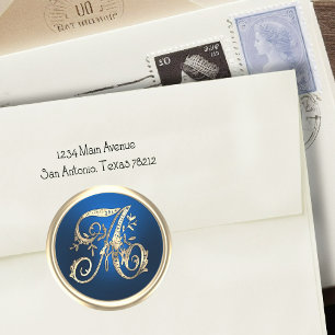 All Initials Gold Monogram Blue Classic Round Sticker