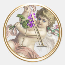 ALL INITIALS Gold Monogram Cherub Rose Peach