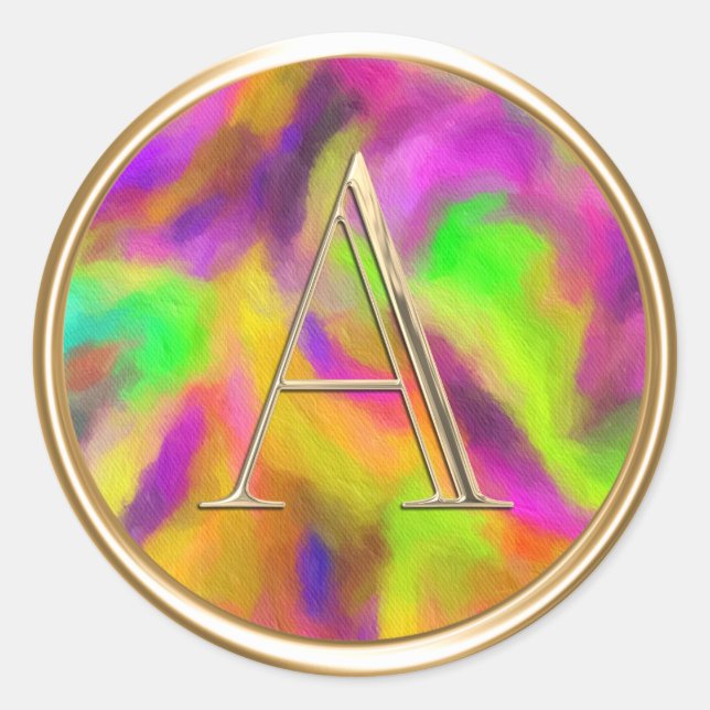 ALL INITIALS Gold Monogram Colourful Abstract Classic Round Sticker (Front)