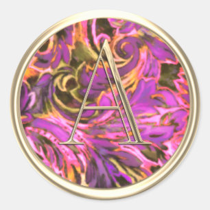 ALL INITIALS Gold Monogram Colourful Pink Damask Classic Round Sticker
