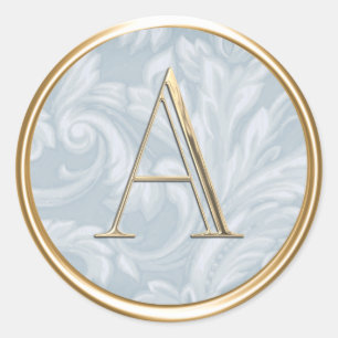 ALL INITIALS Gold Monogram Dusty Blue Acanthus Classic Round Sticker