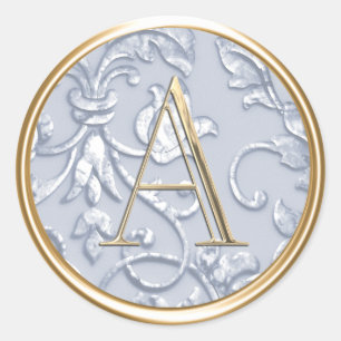 ALL INITIALS Gold Monogram Dusty Blue Faux Raised Classic Round Sticker