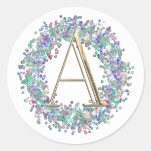 ALL INITIALS Gold Monogram Iridescent Glitter Classic Round Sticker