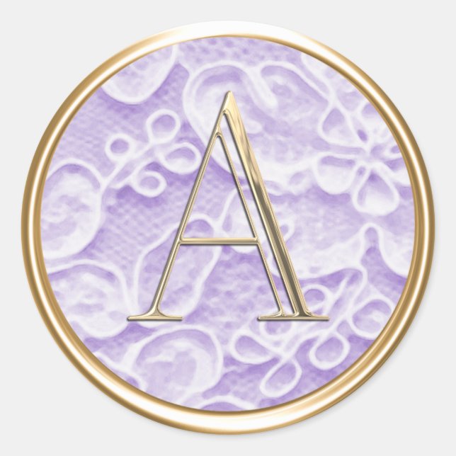 ALL INITIALS Gold Monogram Lavender Purple Lace Classic Round Sticker (Front)