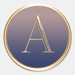 ALL INITIALS Gold Monogram Navy Blue Ombre Fade Classic Round Sticker