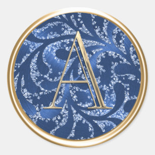 ALL INITIALS Gold Monogram Navy Blue Pattern Classic Round Sticker
