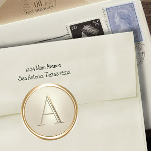 ALL INITIALS Gold Monogram on Champagne Classic Round Sticker