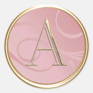 ALL INITIALS Gold Monogram on Dusty Rose Pink Classic Round Sticker