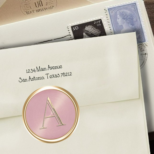 ALL INITIALS Gold Monogram on Dusty Rose Pink Classic Round Sticker (Creator Uploaded)