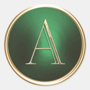 ALL INITIALS Gold Monogram on Emerald Green Classic Round Sticker