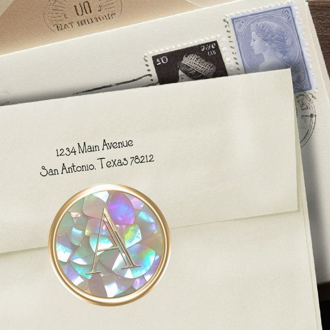 ALL INITIALS Gold Monogram on Mother of Pearl Classic Round Sticker (Creator Uploaded)