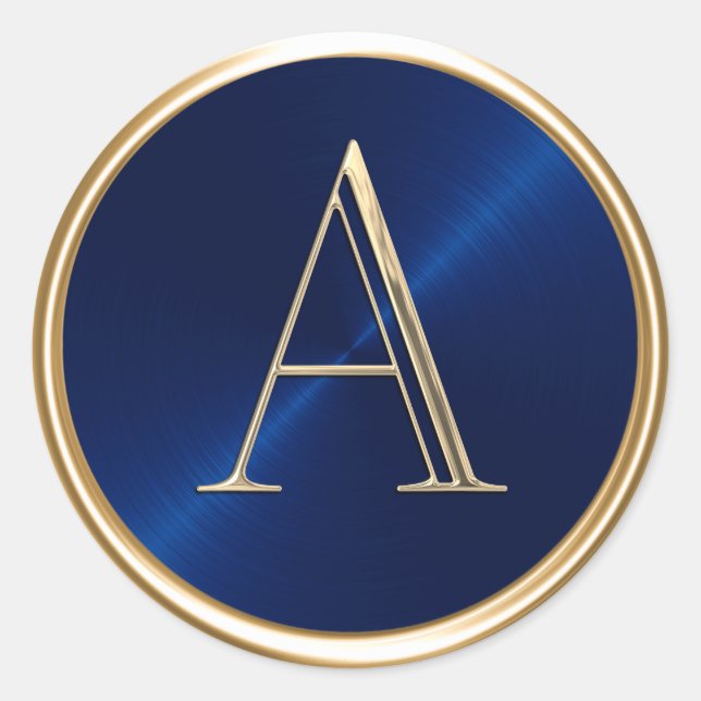ALL INITIALS Gold Monogram on Navy Blue Classic Round Sticker (Front)