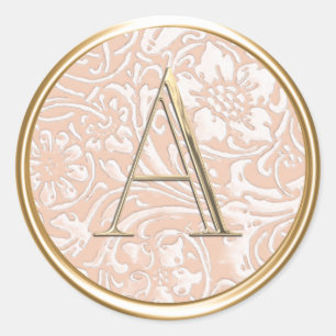 ALL INITIALS Gold Monogram on Peach Pattern Classic Round Sticker