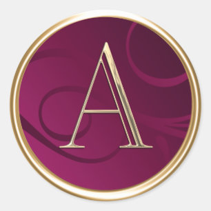 ALL INITIALS Gold Monogram on Raspberry Pink Classic Round Sticker