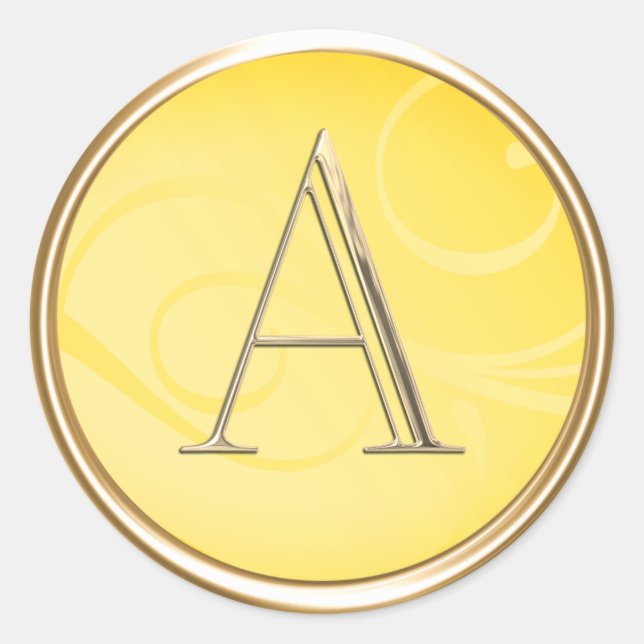 ALL INITIALS Gold Monogram on Yellow Classic Round Sticker (Front)