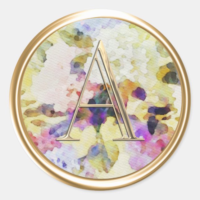 ALL INITIALS Gold Monogram Pink Yellow Floral Classic Round Sticker (Front)